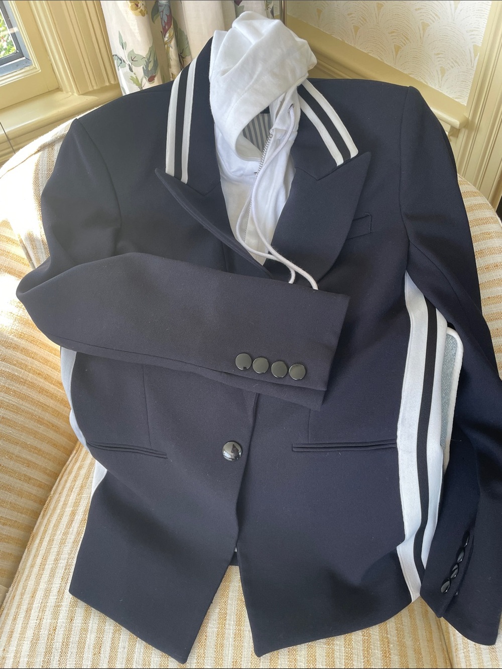 Veronica Beard Navy Blazer with White Stripe Trim